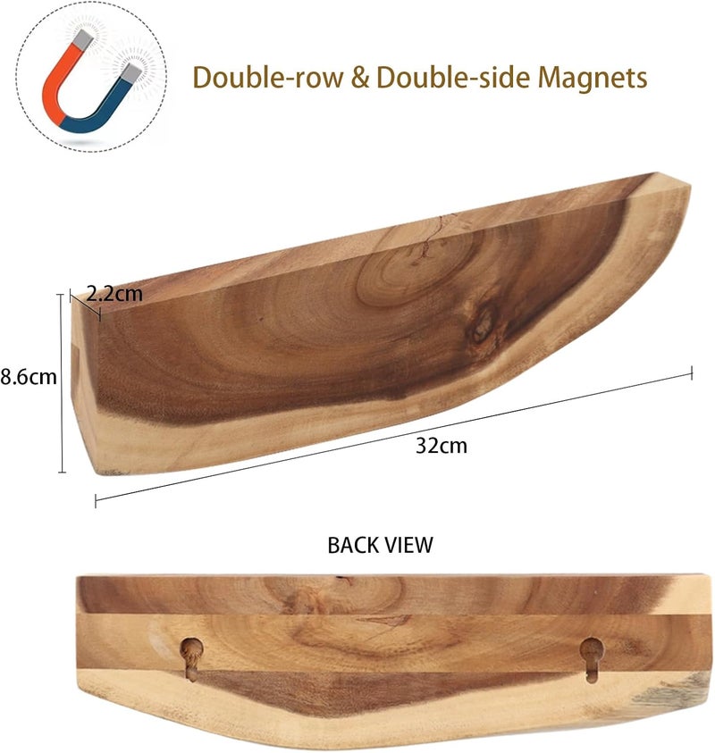 CHISHANG 12.5 Inch Magnetic Knife Holder for Wall,Acacia Wood Knife Magnetic Strip,Knife Holder Wood Magnetic,No Drilling Knife Magnetic Strip-Strong Knife Magnet- for Kitchen Knives and Tools - Image 2